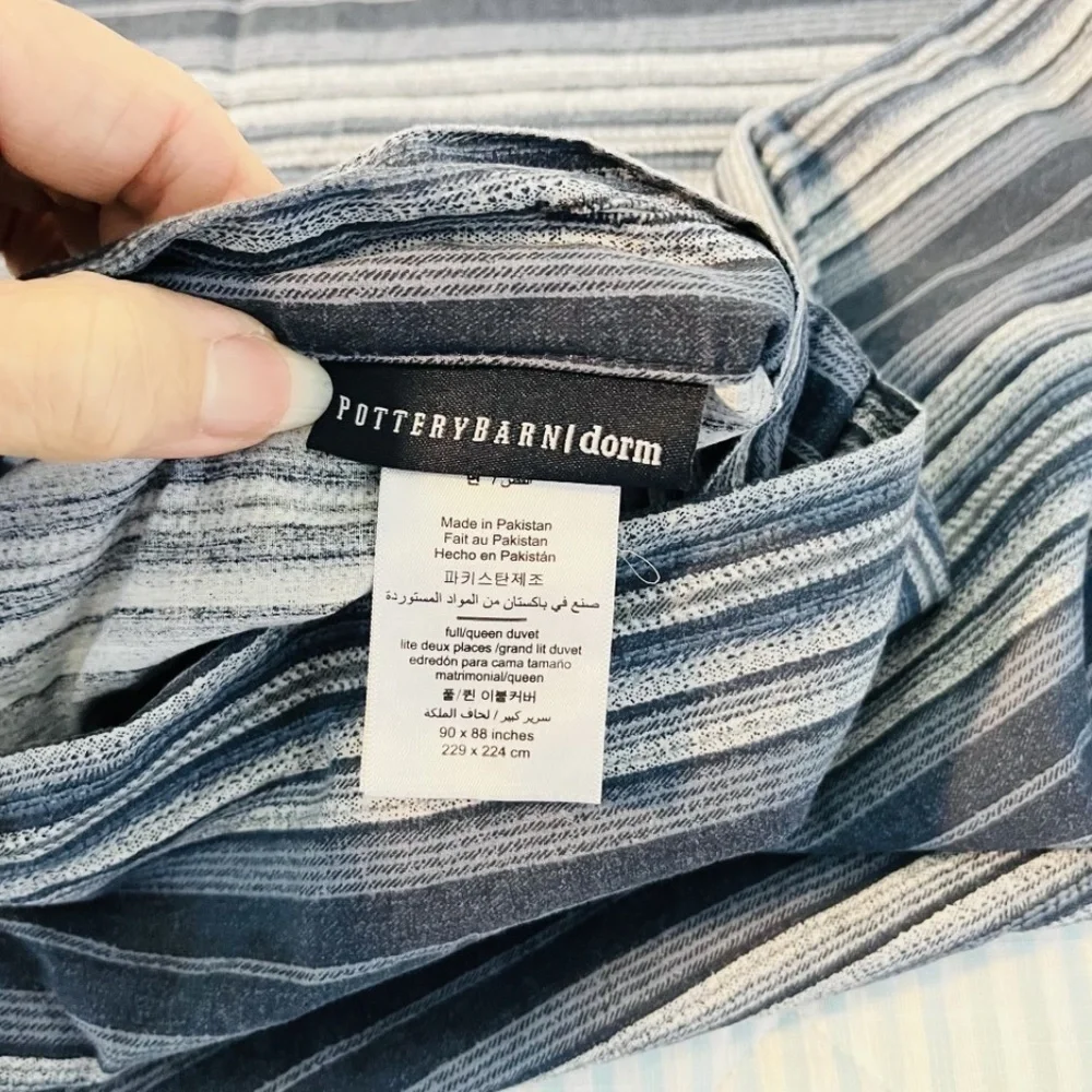 Pottery Barn Teen Railroad Stripe Full/Queen Duvet Cover + 2 Shams 100% Cotton
